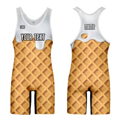 DIYUME Unisex Funny Cream Waffles Wrestling Singlets Sleeveless Uniform Sports Bodysuit Jumpsuits for Fun