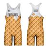 DIYUME Unisex Funny Cream Waffles Wrestling Singlets Sleeveless Uniform Sports Bodysuit Jumpsuits for Fun