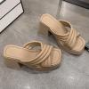 Women Wear Thick Heeled Slippers And Sponge Cake Thick Soled One Line Sandals For Summer Wear Leather Womens (Brown, 7) view 2