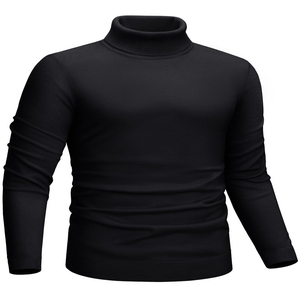 CRYSULLY Men's Turtleneck Sweater Long Sleeve Lightweight Knitted Thermal Pullover Sweater for Spring Fall Winter Black M