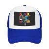 BLM Black Lives Matter Trucker Hat - Mesh Baseball Snapback Cap for Men Or Women Outdoors Blue view 2