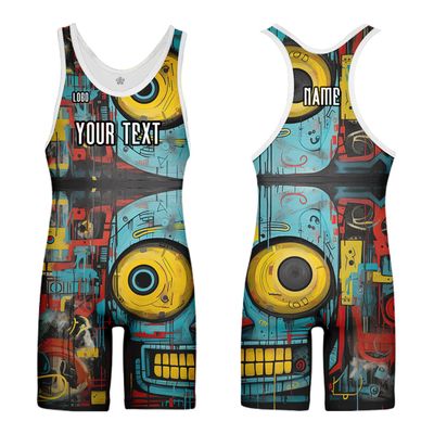 DIYUME Custom Cartoon Wrestling Singlet Slim Fit Powerlifting Singlet for Men Women Youth Plus Size