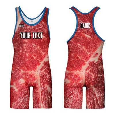 DIYUME Mens Funny Meat Wrestling Singlets, Custom Standard Singlet for Men Wrestling Uniform