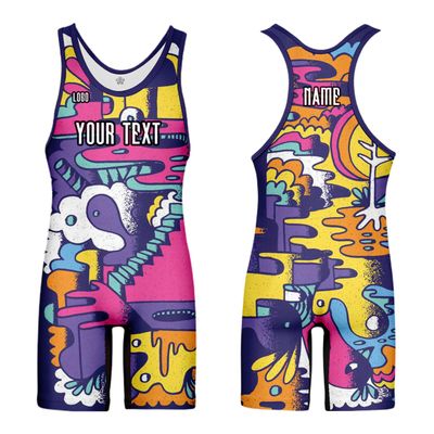 DIYUME Custom Cartoon Wrestling Singlet Slim Fit Powerlifting Singlet for Men Women Youth Plus Size