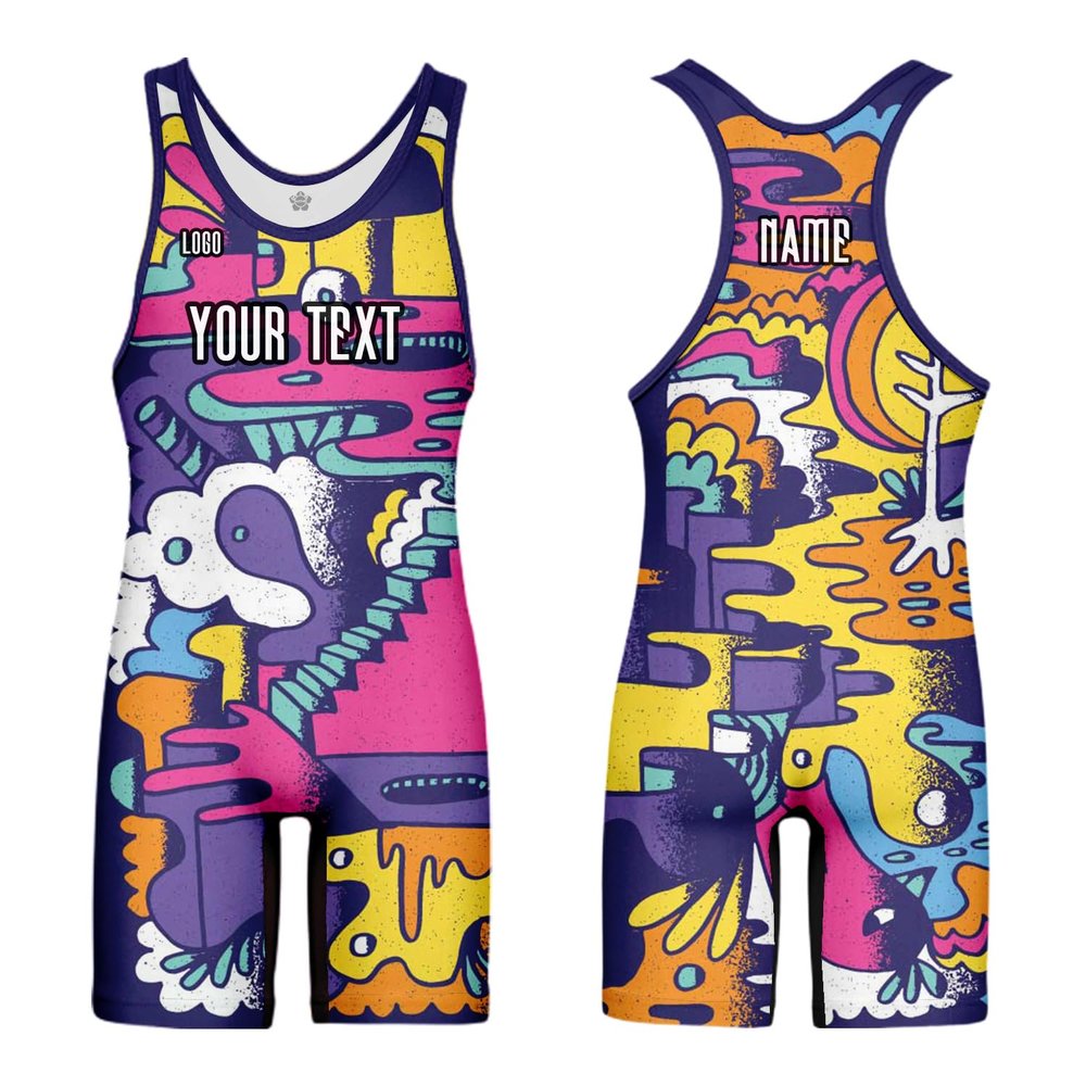 DIYUME Custom Cartoon Wrestling Singlet Slim Fit Powerlifting Singlet for Men Women Youth Plus Size