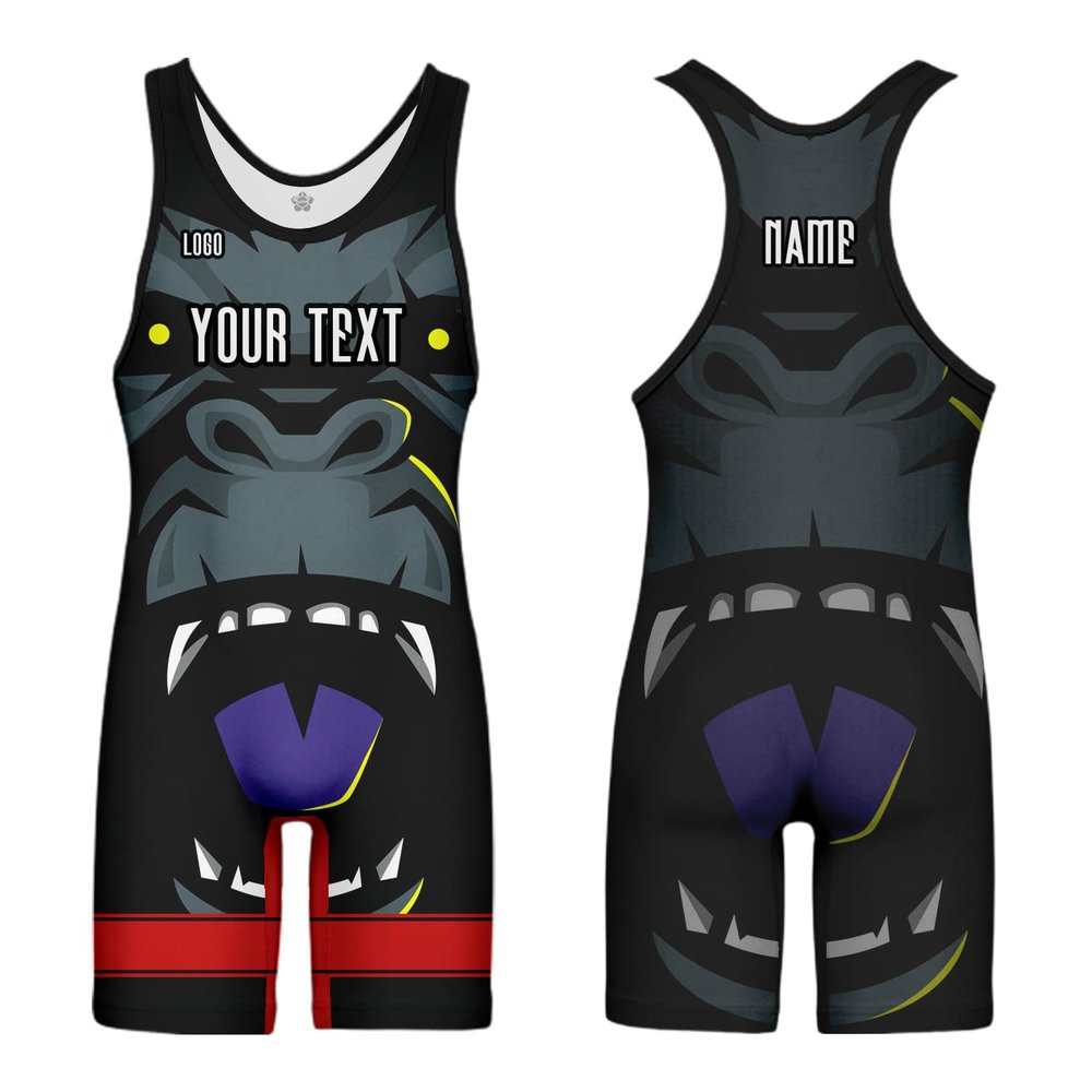 DIYUME Custom Gorilla Wrestling Singlet,Animal Pattern Powerlifting Singlet Under GI for Training