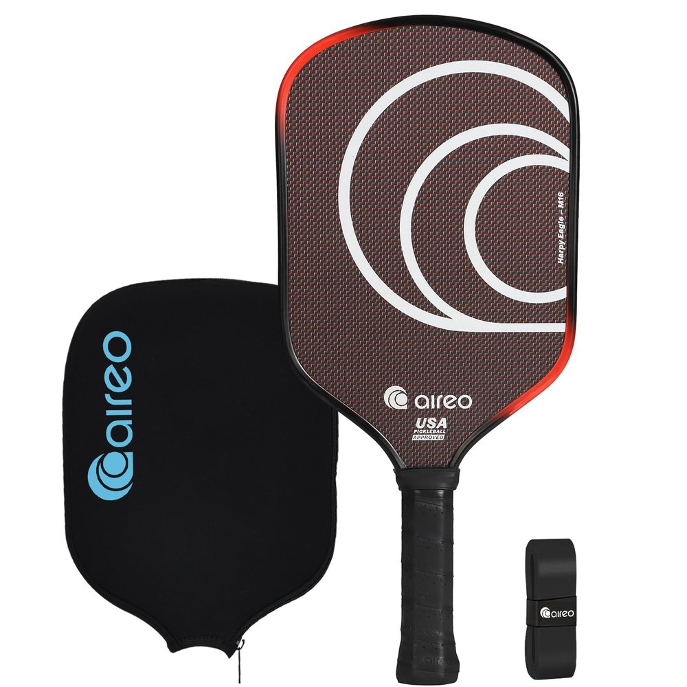 AIREO Harpy Eagle M16 Pickleball Paddle, Metallic Carbon Fiber Surface with 16MM Polypropylene Core, Elongated and Wide-Body Pickleball Paddles, USAPA Approved Pickle Ball Paddle