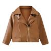 Baby PU Faux Leather Motorcycle Coat Toddler Infant Zipper Fall Winter Solid Color Long Sleeve (Brown, 12-24 Months)
