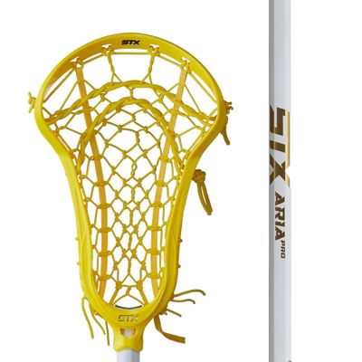 STX Aria Pro Women's Complete Lacrosse Stick,White, Strung w/Yellow Lock Pocket