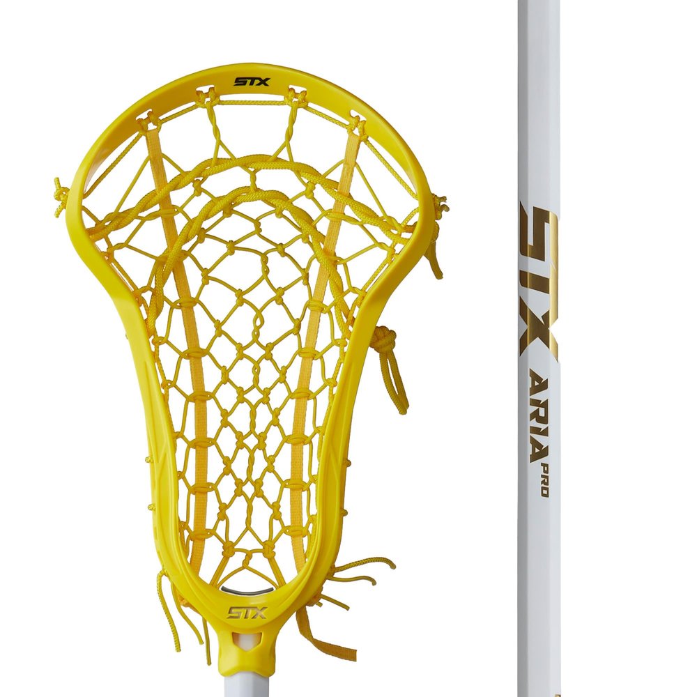 STX Aria Pro Women's Complete Lacrosse Stick,White, Strung w/Yellow Lock Pocket