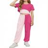 Arshiner Girls 3 Piece Hot Pink Outfit Set Short Sleeve High Low Hem Overlay Top, Cami, and Sweatpants for 6-13 Years view 1