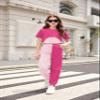 Arshiner Girls 3 Piece Hot Pink Outfit Set Short Sleeve High Low Hem Overlay Top, Cami, and Sweatpants for 6-13 Years view 2
