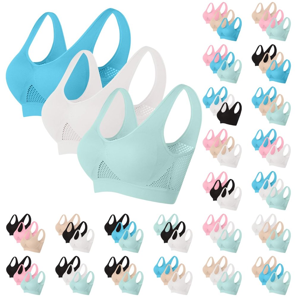 3 Packs Breathable Liftup Air Bra for Women Comfort Cool Sports Bras for Sagging Breasts Wireless Push Up Bralettes