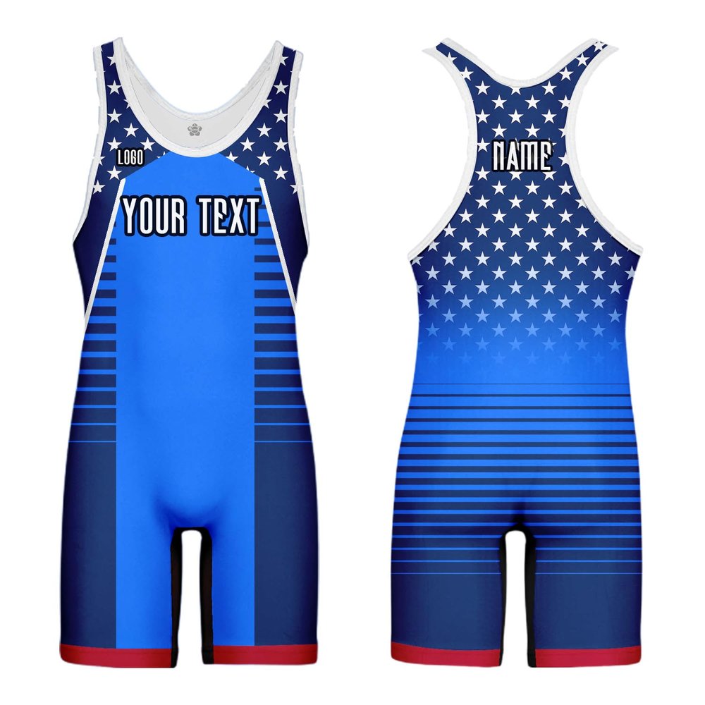 DIYUME Custom American USA Flag Wrestling Singlets Sport Active Jumpsuits Add Your Logo,Youth Mens Womens Sizes