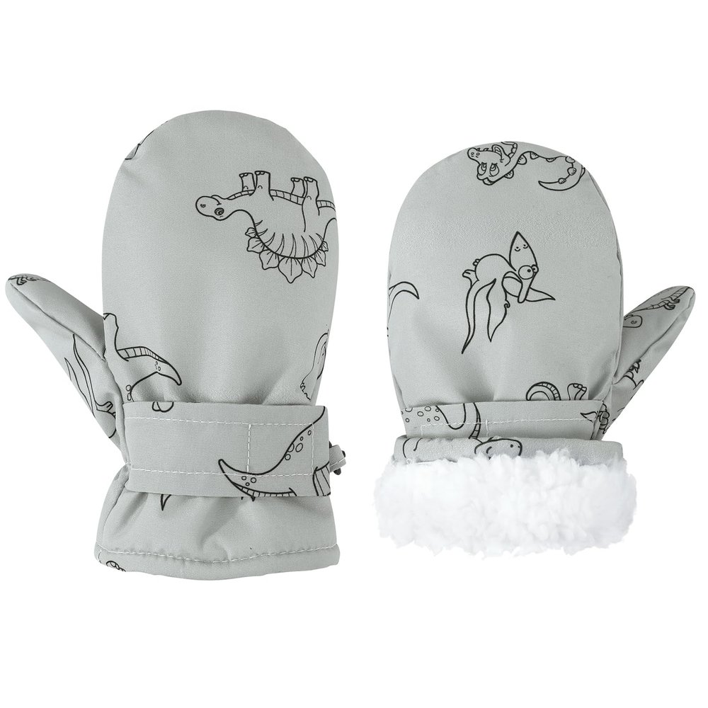 American Trends Infant Baby Gloves Winter Toddler Snow Gloves Waterproof Toddler Mittens Fleece Lined Kids Ski Mittens Grey Dinosaur M (Fits 2-3 Years)