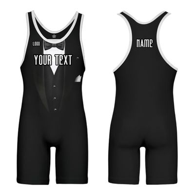 DIYUME Men Women Funny Athletic Wrestling Singlet Athletic Uniform Design Your Own Pattern, Tuxedo Black