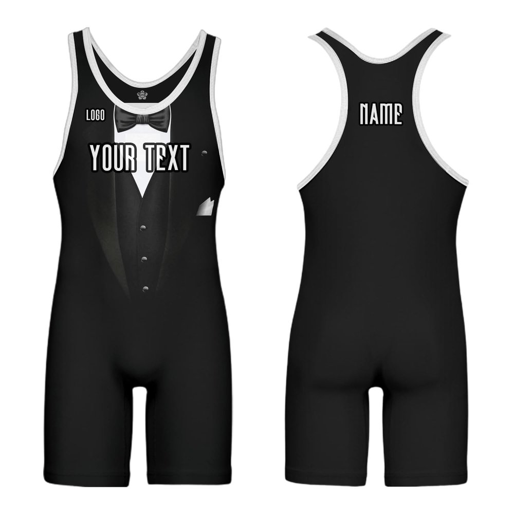 DIYUME Men Women Funny Athletic Wrestling Singlet Athletic Uniform Design Your Own Pattern, Tuxedo Black