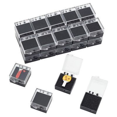 HOBBIESAY 24Pcs Black Plastic Lapel Pin Storage Boxes 1.1 Inch Clear Plastic Gift Box For Pin Small Jewelry Brooch Storage Holder with Foam for Lapel Pins Gemstone Storages Display