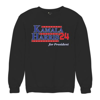 Tee Hunt Kamala Harris 24 for President Sweatshirt Let's Win This Democrat 2024 American Election Madam I'm Speaking Crewneck Black Small