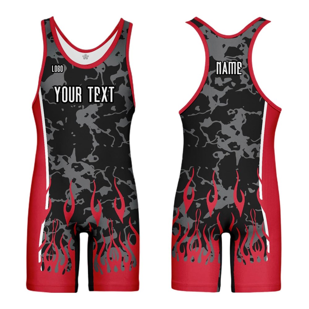 DIYUME Custom Unisex Wrestling Singlet, Fire Powerlifting Singlet for Training (Unisex Adult/Youth)