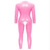 iiniim Womens One Piece Latex Open Cup Crotchless Jumpsuit Wet Look Back Zipper Catsuit Bodysuit Hot Pink Medium view 2
