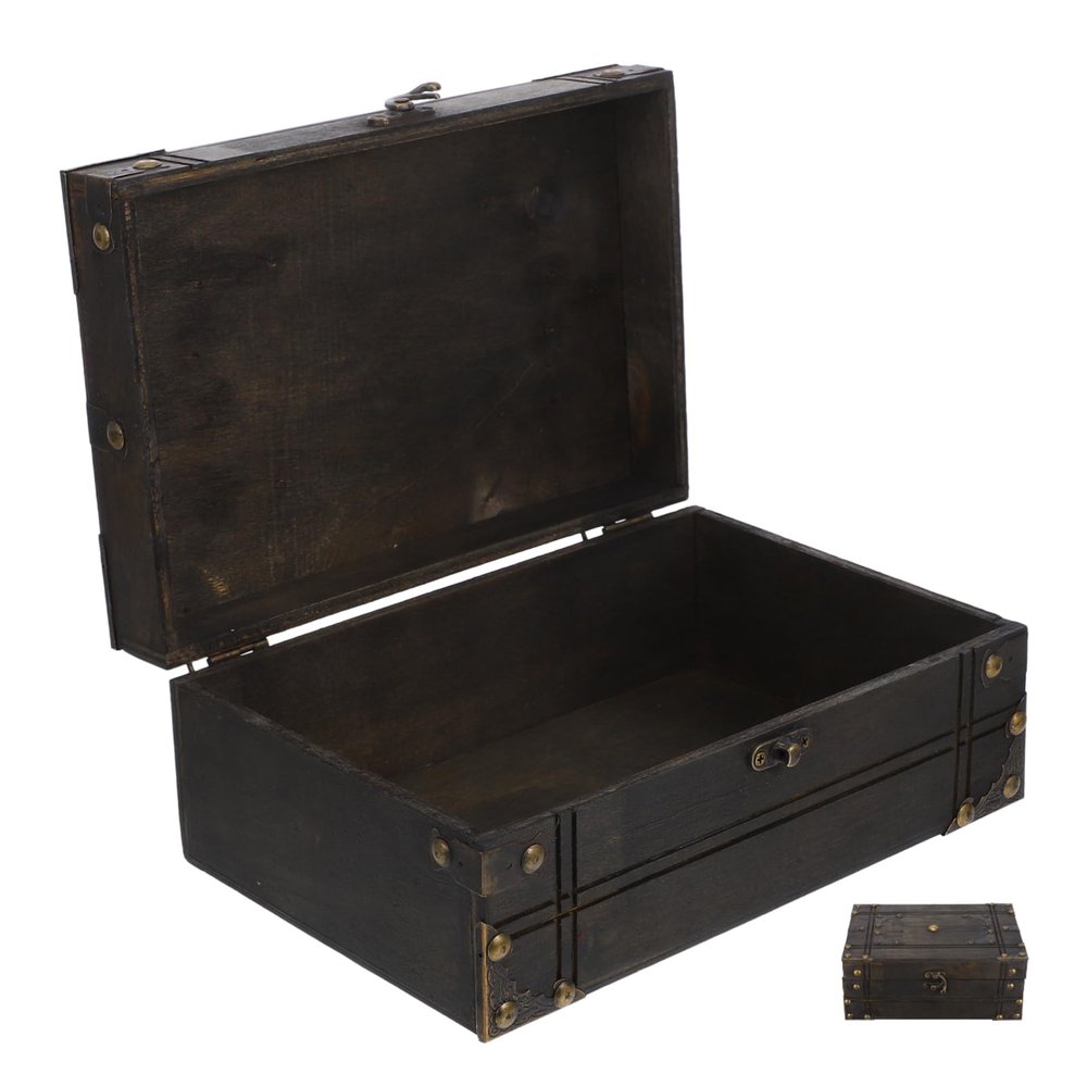 Alipis Wooden Jewelry Box Small Wooden Box Vintage Treasure Chest Antique Jewelry Storage Box Trinket Box Memory Keepsake Box