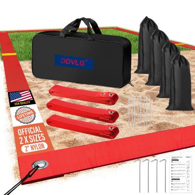 DDVLG Beach Volleyball Lines for Sand or Grass, 2inch Sand Volleyball Boundary Lines for Official Volley Ball Court 30'x60', Highly Visible, All-Weather, with Metal Anchors & Sand Bags - Red