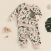 BULINGNA 2 Pieces Kids Toddler Baby Boy Fall Winter Clothes Dinosaur Long Sleeve Sweatshirt Casual Pants Set Dinos Sweatsuit (Khaki, 2-3T) view 3