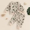 BULINGNA 2 Pieces Kids Toddler Baby Boy Fall Winter Clothes Dinosaur Long Sleeve Sweatshirt Casual Pants Set Dinos Sweatsuit (Khaki, 2-3T) view 4