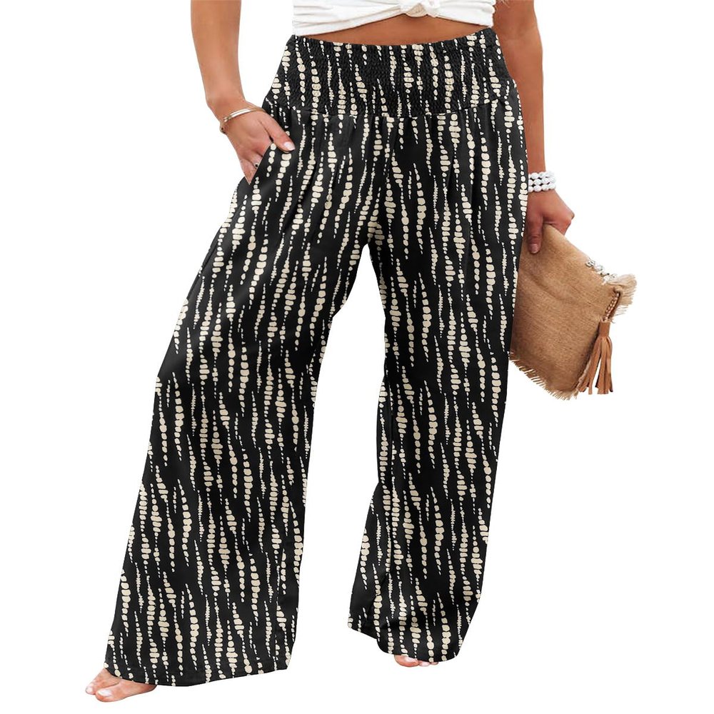 Angerella Women's Wide Leg Casual Pants with Pockets Spring Summer Lightweight High Waisted Beach Loose Flowy Trousers BlackBeige XXL