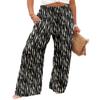 Angerella Women's Wide Leg Casual Pants with Pockets Spring Summer Lightweight High Waisted Beach Loose Flowy Trousers BlackBeige XXL view 1