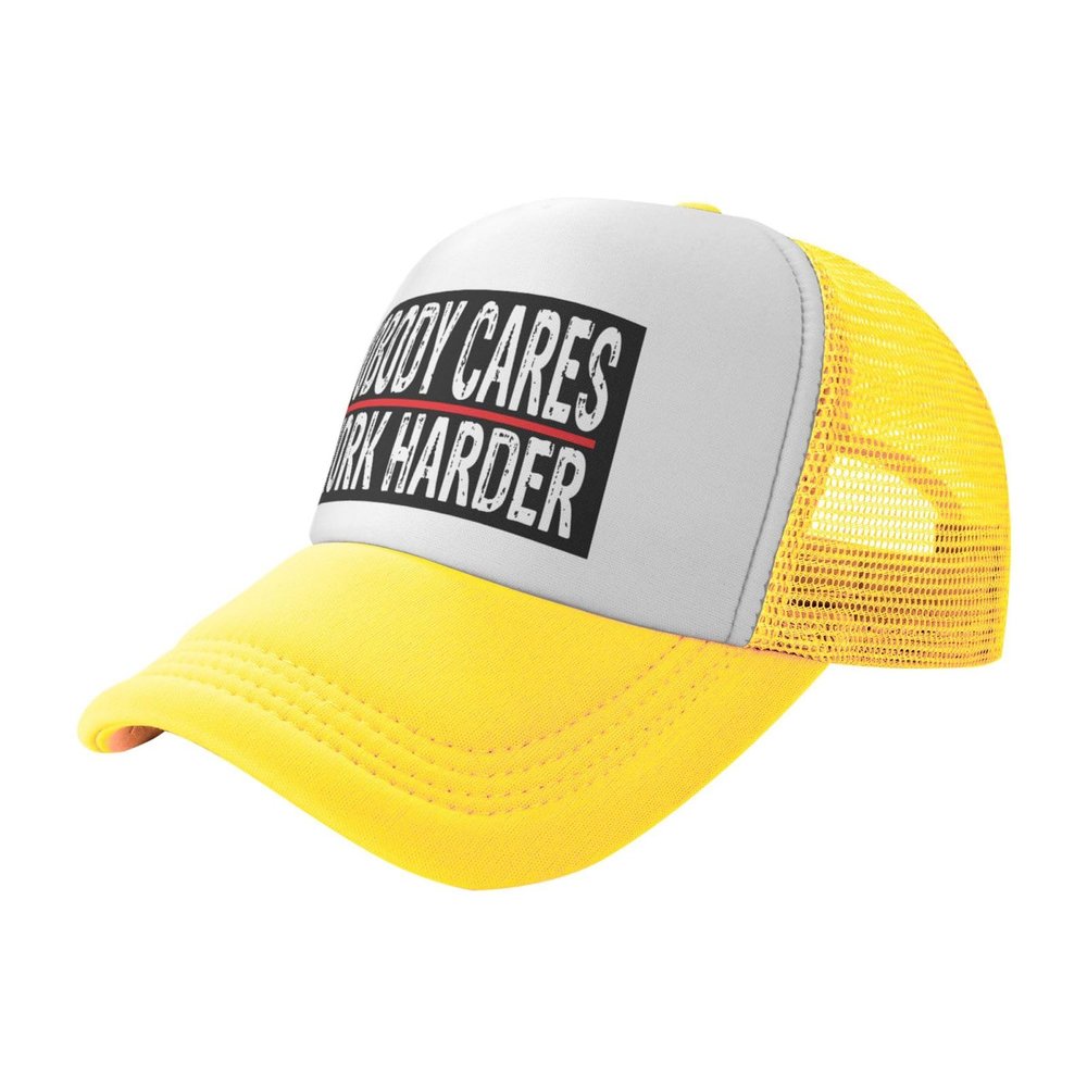BUECDHYEI Nobody Cares Work Harder Trucker Hat - Mesh Baseball Snapback Cap for Men Or Women Outdoors Yellow