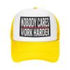 BUECDHYEI Nobody Cares Work Harder Trucker Hat - Mesh Baseball Snapback Cap for Men Or Women Outdoors Yellow view 2
