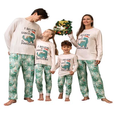 SUNNYBUY Matching Family Christmas Pajamas Set Holiday Jammies Xmas PJS for Women Men Couple and Teens, Saying Dinosaurs Women M