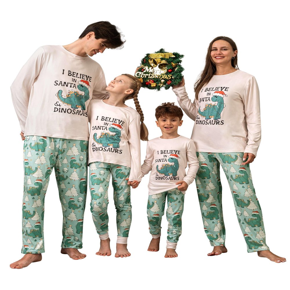 SUNNYBUY Matching Family Christmas Pajamas Set Holiday Jammies Xmas PJS for Women Men Couple and Teens, Saying Dinosaurs Women M
