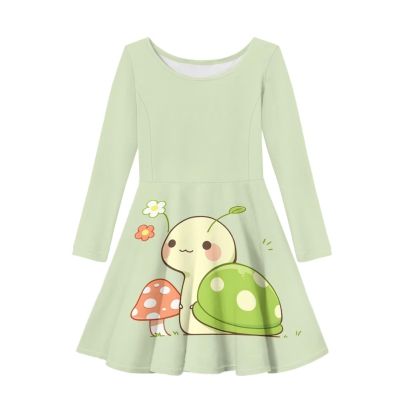 Fisoutleap Mushroom Snail Dress for Toddler Girls Back to School Casual Long Sleeve Party Dress Cartoon Twirl Dresses Teen Girls Trendy Clothes