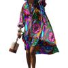 Akivide Women's Flowy Floral Print Button Down Lapel Midi Beach Dress Casual Loose Long Sleeve Knee Length Plus Size Dresses, Large view 1