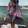 Akivide Women's Flowy Floral Print Button Down Lapel Midi Beach Dress Casual Loose Long Sleeve Knee Length Plus Size Dresses, Large view 2