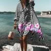 Akivide Women's Flowy Floral Print Button Down Lapel Midi Beach Dress Casual Loose Long Sleeve Knee Length Plus Size Dresses, X-Large view 2