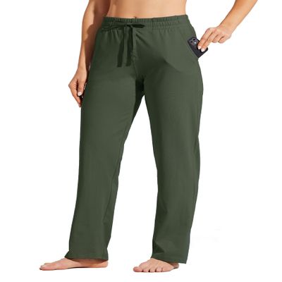 Willit Women's Cotton Sweatpants Yoga Lounge Open Bottom Sports Pants Straight Leg Casual Pants with Pockets Olive Green XS