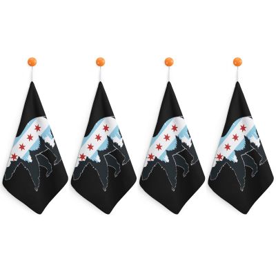 Chicago City Flag Bear Print Hand Towel Soft Washcloth Handkerchief with Hanging Loop for Home Bathroom 4PCS