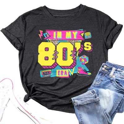 80s Shirt for Women: I Love The 80's Shirt Vintage 80s Shirts Casual Retro Outfits Fashion Nostalgia Tees Tops(Darkgrey, XX-Large)
