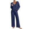 2 Piece Outfits for Women Knit Sweater Long Sleeve Crewneck Tops And Wide Leg Pants 2024 Ribbed Fall Lounge Set view 2