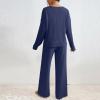 2 Piece Outfits for Women Knit Sweater Long Sleeve Crewneck Tops And Wide Leg Pants 2024 Ribbed Fall Lounge Set view 3