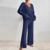 2 Piece Outfits for Women Knit Sweater Long Sleeve Crewneck Tops And Wide Leg Pants 2024 Ribbed Fall Lounge Set view 4
