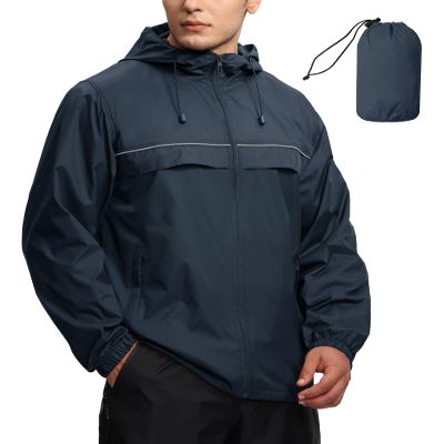 SWISSWELL Mens Waterproof Windbreaker Rain Jacket Lightweight Packable Raincoat with Hood for Golf Hiking Travel Grey Blue XL