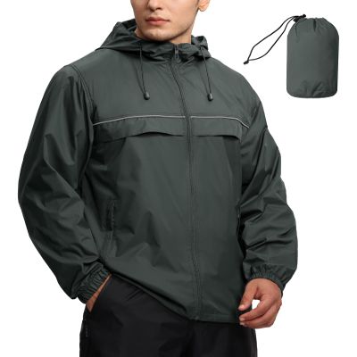 SWISSWELL Mens Waterproof Windbreaker Rain Jacket Lightweight Packable Raincoat with Hood for Golf Hiking Travel Dark Grey XL