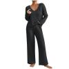 2 Piece Outfits for Women Knit Sweater Long Sleeve Crewneck Tops And Wide Leg Pants 2024 Ribbed Fall Lounge Set view 2