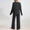 2 Piece Outfits for Women Knit Sweater Long Sleeve Crewneck Tops And Wide Leg Pants 2024 Ribbed Fall Lounge Set view 3