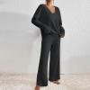 2 Piece Outfits for Women Knit Sweater Long Sleeve Crewneck Tops And Wide Leg Pants 2024 Ribbed Fall Lounge Set view 4